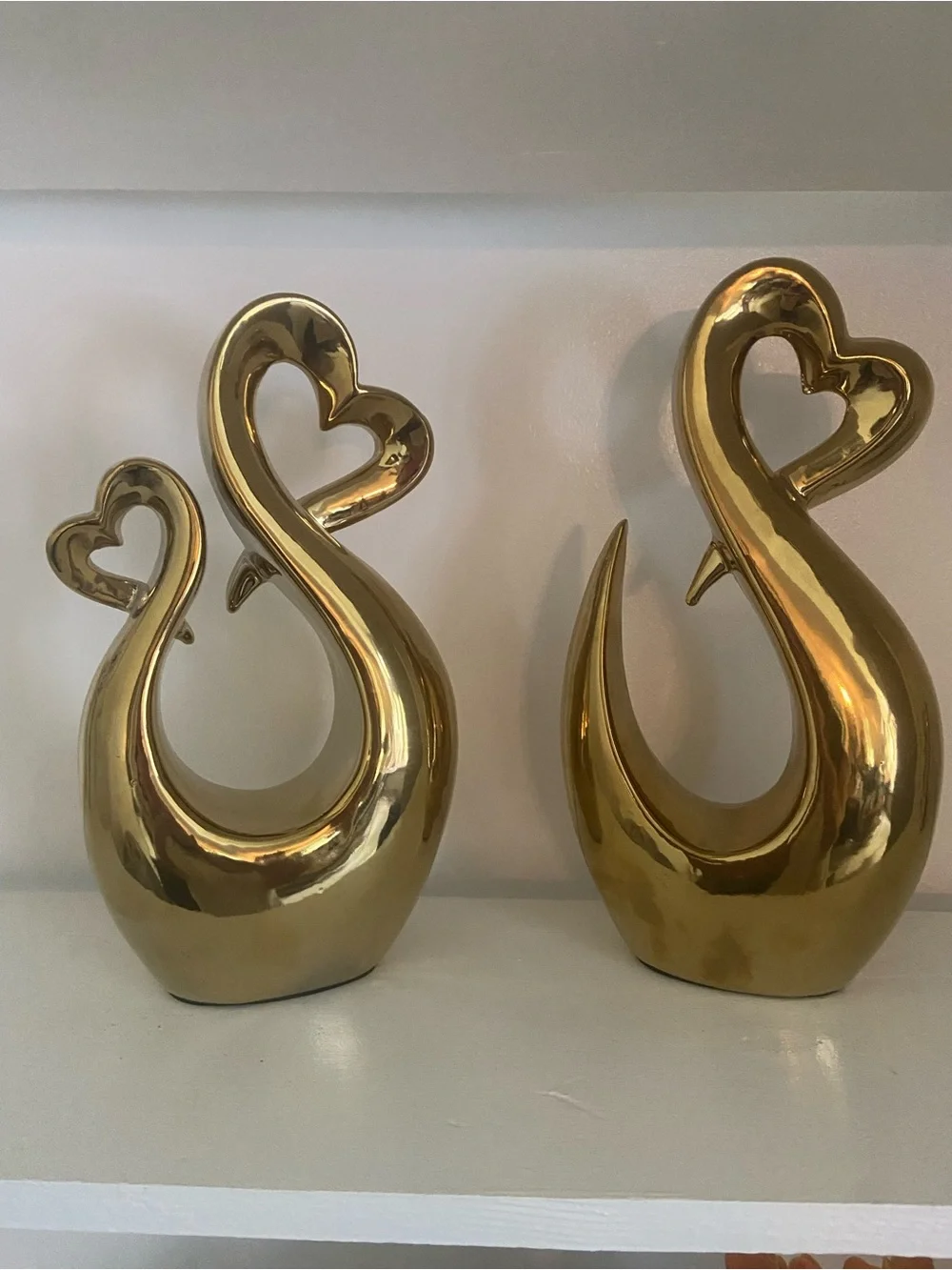 Gold Ceramic Heart Swan Sculptures - Home Accents